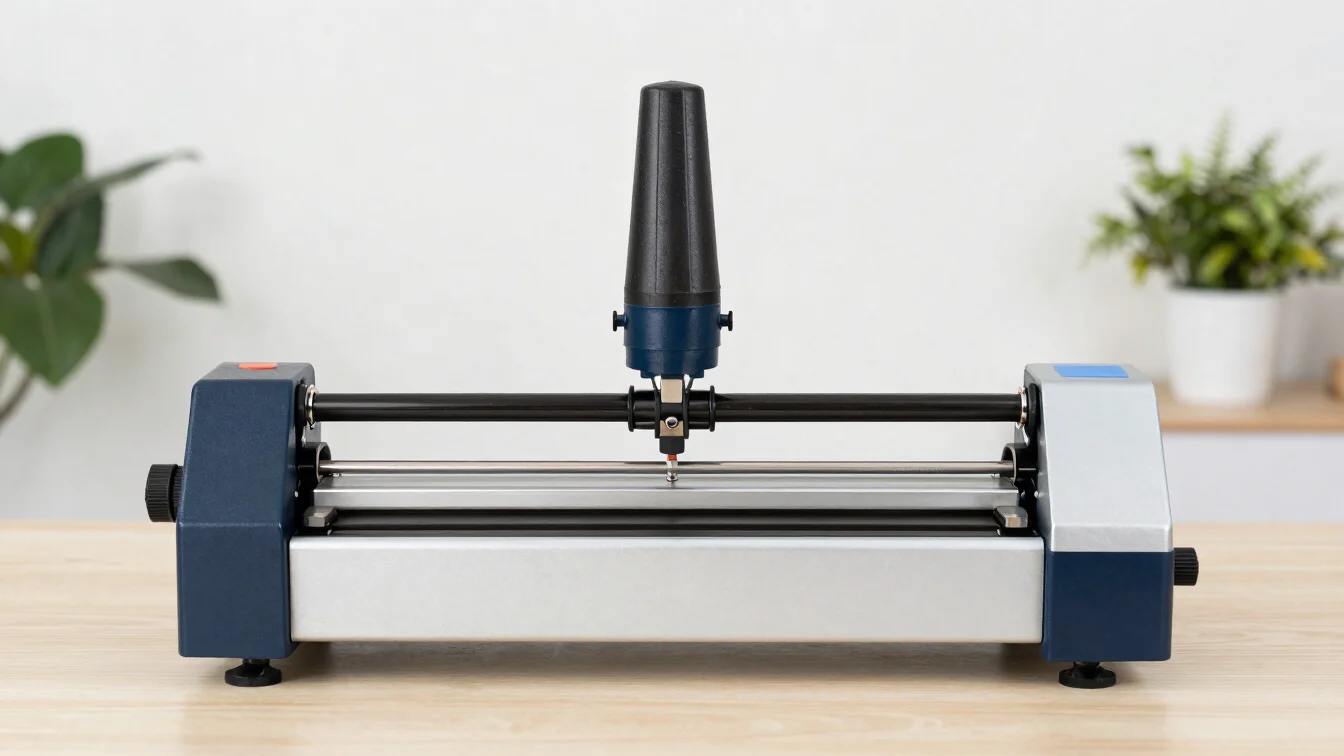 Clean product photograph of a commercial packaging sealing machine, straight-on catalog framing, bright even studio ligh