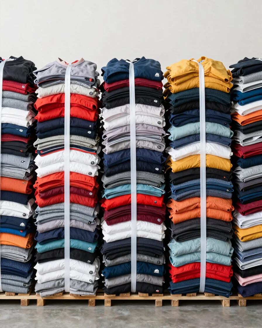 Clean commercial product photography of tightly packed wholesale